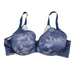 Cacique Blue Lace Underwire Lightly Lined Balconette Full Coverage Bra Size 40DD